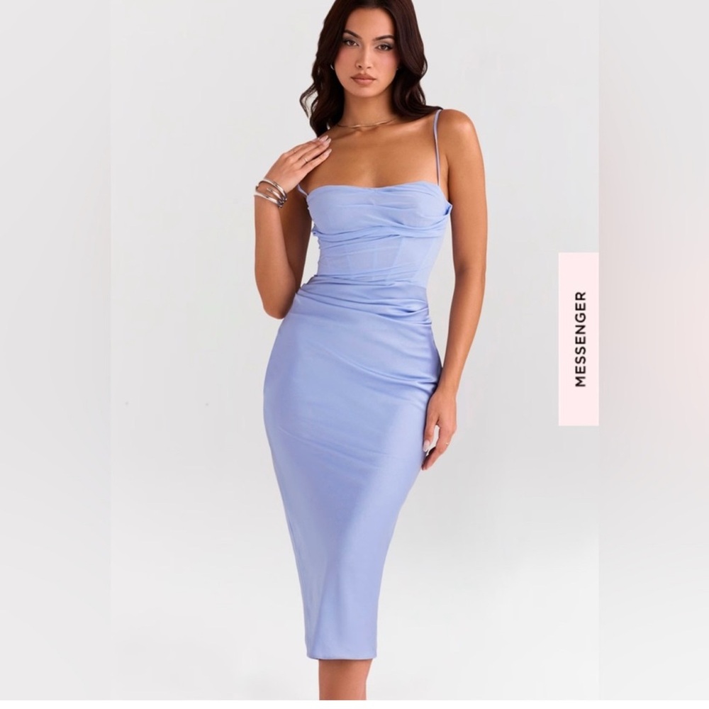 House of CB Teia Sky Draped Corset Midi Dress